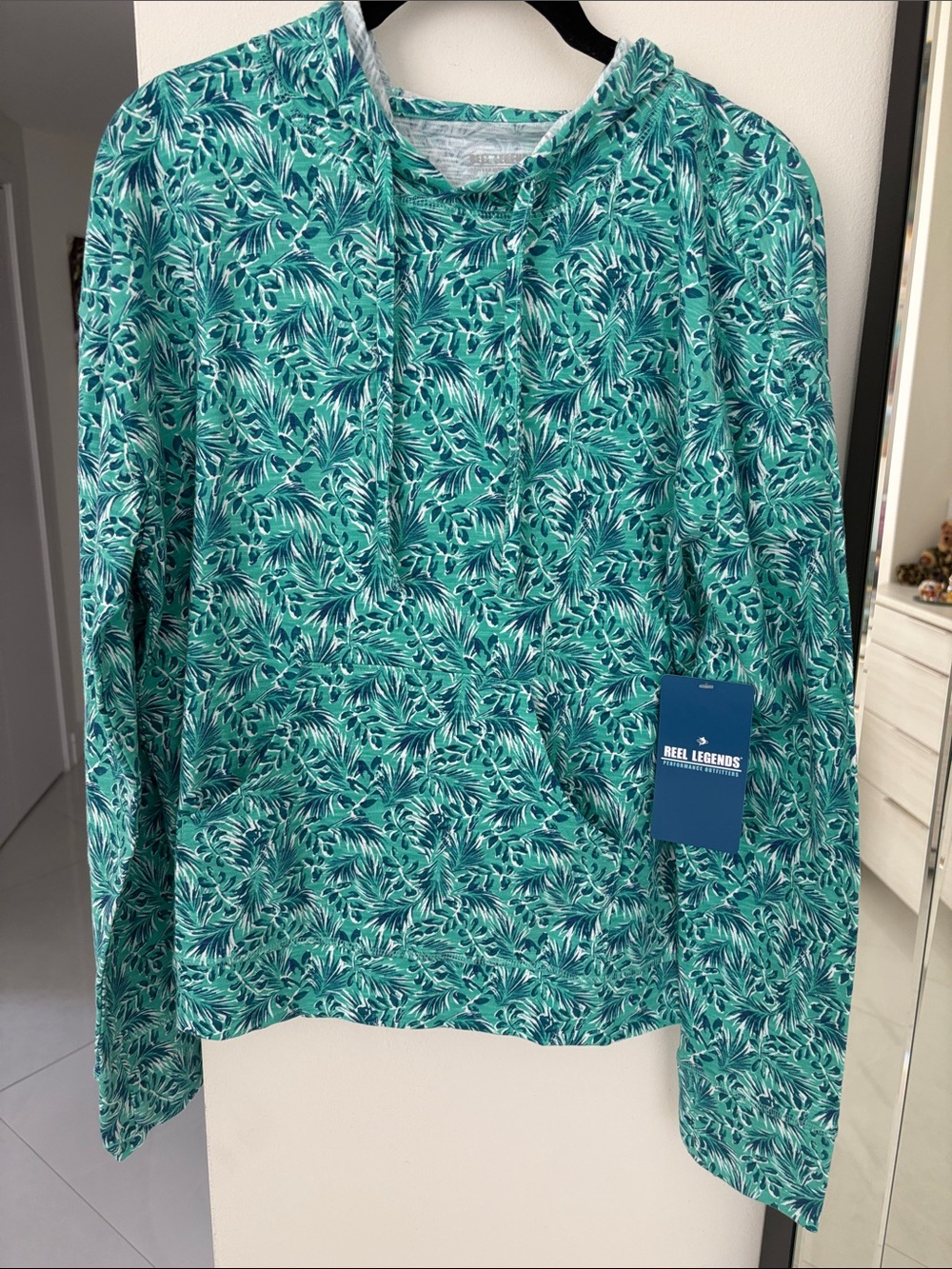 Reel Legends Women's Teal Green Printed Cowl Pullover Hoodie